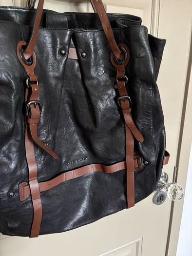 Genuine leather black and dark brown shoulder bag by Karen Millen