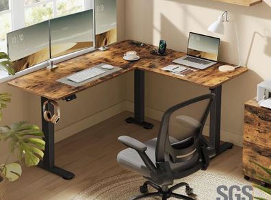 Vintage Height Adjustable Desk L shaped Corner Desk 160 x 140 cm