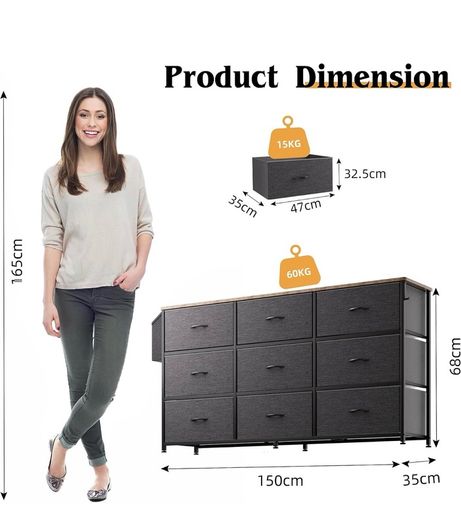 Fabric Chest of Drawers - 9 Drawers Large TV Stand for 43-65