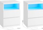 Set of 2 White LED Bedside Table with 3 Drawers Adjustable Light Colours and Modes