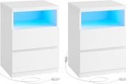 Set of 2 White LED Bedside Table with 3 Drawers Adjustable Light Colours and Modes