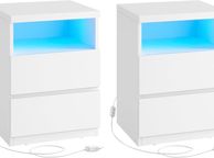 main image for ad Set of 2 White LED Bedside Table with 3 Drawers Adjustable Light Colours and Modes