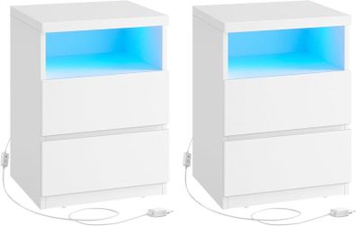 Set of 2 White LED Bedside Table with 3 Drawers Adjustable Light Colours and Modes