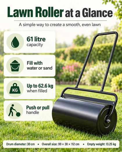 61 Litre Lawn Roller for Grass Seed and Garden Soil Levelling