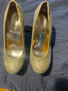 Gold wedge heels