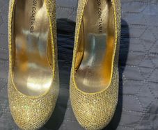 Gold wedge heels