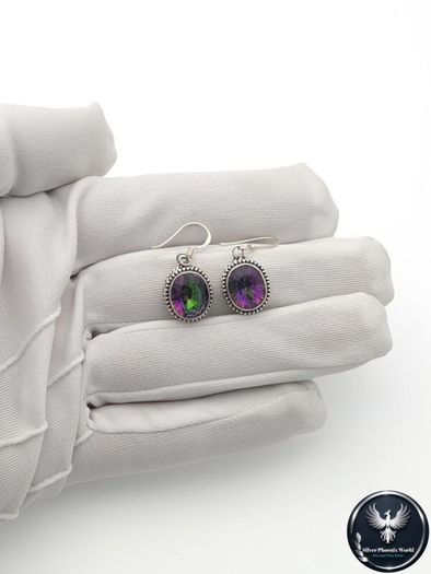 Vintage 925 Sterling Silver & Mystic Topaz Ornate Earrings