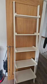 White Wooden Ladder Bookshelf / Leaning Wall Shelves 5 Tier