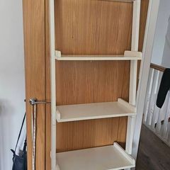 White Wooden Ladder Bookshelf / Leaning Wall Shelves 5 Tier
