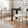 Set of 6 White Boucle Dining Chairs Mid Century Modern Sherpa Accent Chairs, Upholstered Side Chair for Dining Table, Space-Saving White Kitchen Table Chair with Curved Backrest and Black Metal Legs Image 7
