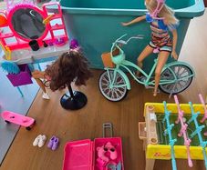 Barbie dolls and accessories (Hair Salon, Bike, caravan)