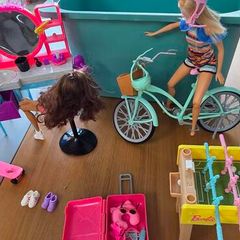 Barbie dolls and accessories (Hair Salon, Bike, caravan)