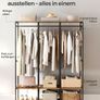 Wardrobe Open Removable Hook Open Wardrobe with Clothes Rail, Shelves, Removable Hooks,Vintage Brown Image 3