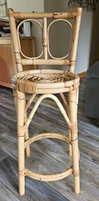 Vintage stool bamboo and wicker rattan