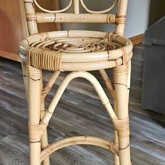 Vintage stool bamboo and wicker rattan