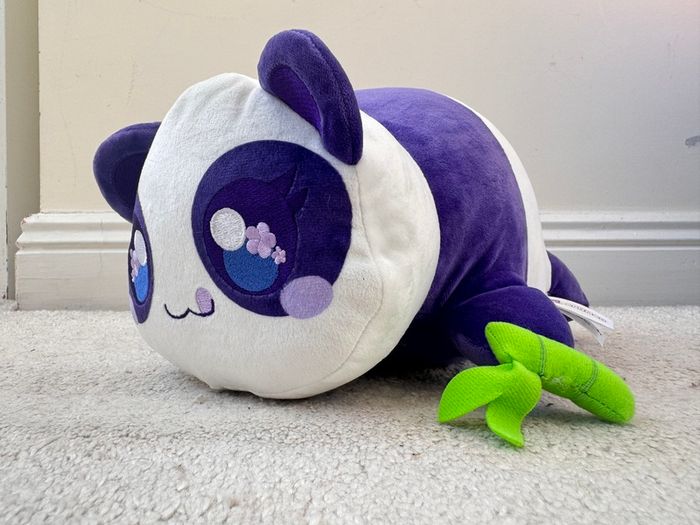 Aphmau MeeMeows Safari Purple Panda Cat Plush approx. 11"- length Used Please see photos