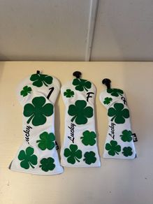 White Four Leaf Clover Golf Head Cover Set