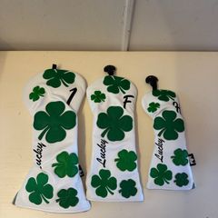 White Four Leaf Clover Golf Head Cover Set