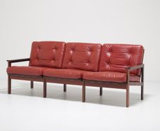 Vintage Danish Rosewood & Leather Three Seat Sofa Capella by Illum Wikkelso for N. Eilersen, 1960s.