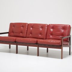 Vintage Danish Rosewood & Leather Three Seat Sofa Capella by Illum Wikkelso for N. Eilersen, 1960s.