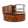 Unisex Genuine Leather Belt Vintage Embossed Design with Antique Buckle Casual & Formal Waist Belt Image 4
