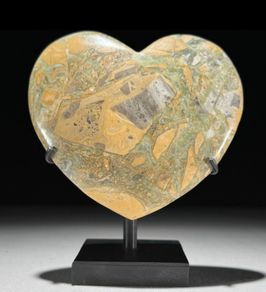 Crystal Heart On Custom Display Stand - Maligano Jasper