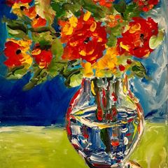 Original by seller. Acrylic painting on 12 x 10 canvas panel. Spring floral.