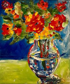 Original by seller. Acrylic painting on 12 x 10 canvas panel. Spring floral.