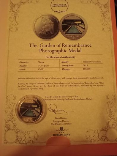 The Garden Of Remembrance Photographic Medal.