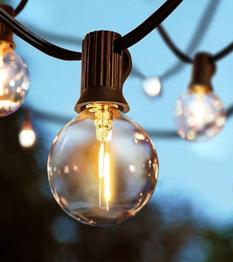 Outdoor Festoon Lights Mains Powered, 25FT Garden String Lights with 13Pcs G40 1W Plastic Bulbs IP45 Waterproof for Outside Patio Backyard Party Dimmable dimmer not Include
