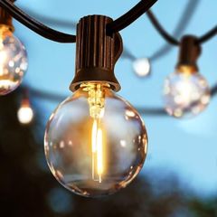Outdoor Festoon Lights Mains Powered, 25FT Garden String Lights with 13Pcs G40 1W Plastic Bulbs IP45 Waterproof for Outside Patio Backyard Party Dimmable dimmer not Include