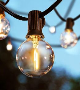 Outdoor Festoon Lights Mains Powered, 25FT Garden String Lights with 13Pcs G40 1W Plastic Bulbs IP45 Waterproof for Outside Patio Backyard Party Dimmable dimmer not Include