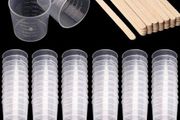 NEW 60 Pack 30ml Plastic Mixing Cup Measuring Cups Graduated Cups with 50 Pack Wooden Stirring Sticks Plastic Mixing Kit for Mixing Resin Paint Stain