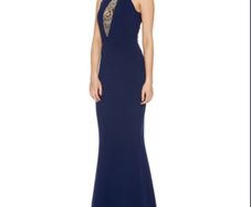 Beautiful navy turtleneck fishtail maxi dress, plus matching shoes
