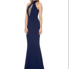Beautiful navy turtleneck fishtail maxi dress, plus matching shoes