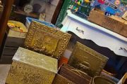 Vintage hammered brass fireside items..