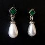 Vintage Style Emerald Stone Pearl Silver Earrings Image 4