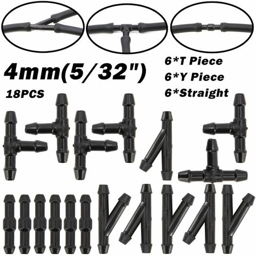 18PCS Windscreen Washer Joiner Pipe Connector T Piece Straight 3 Way Y Piece Air Fuel Water Petrol Wiper Washer Nozzle Hose