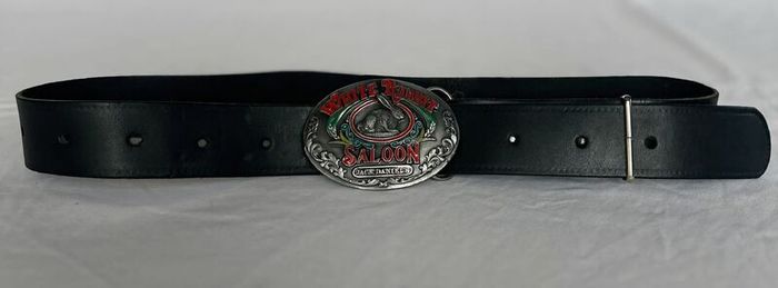 Vintage Jack Daniel's White Rabbit Saloon Belt Buckle + Leather Belt - 1970s