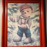 Teddy Bear  Print wearing a red hat in a red wooden frame Image 3