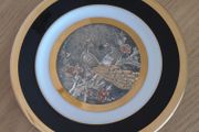 The Art of Chokin 24K gold Edged  plate with peacocks pattern