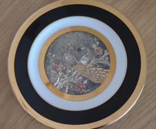 The Art of Chokin 24K gold Edged  plate with peacocks pattern