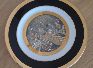 The Art of Chokin 24K gold Edged  plate with peacocks pattern