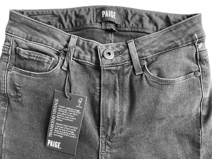 Paige Hoxton Ankle length Ripped Knee Distressed Straight Jeans in Washed Black 24