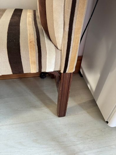 Striped Upholstered Window Seat / Hallway Bench with Wooden Legs