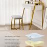 Makeup Table with Mirror and Stool, Vanity Dressing Table Set with 3 Color Adjustable Brightness LED Lights, 2 Large Storage Drawers and Metal Frame for Bedroom, White and Gold Image 9