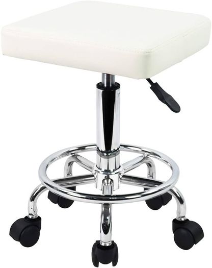 Square Rolling Stool with Foot Rest PU Leather Height Adjustable Spa Drafting Salon Tattoo Work Swivel Stools Task Chair Small