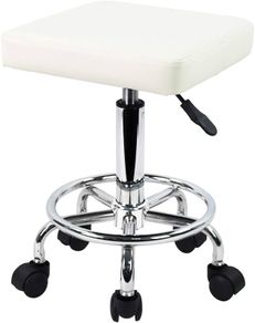 Square Rolling Stool with Foot Rest PU Leather Height Adjustable Spa Drafting Salon Tattoo Work Swivel Stools Task Chair Small