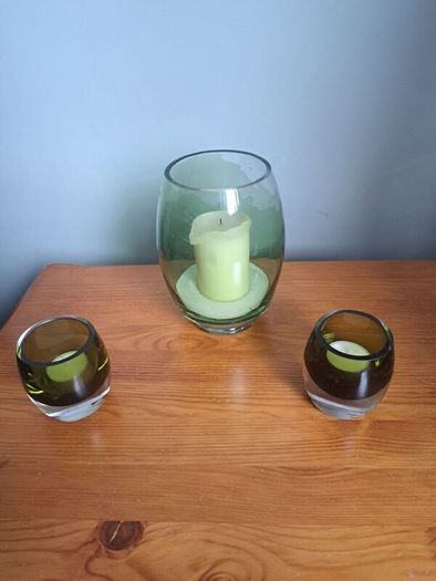 Glassware- candle holders, bowl