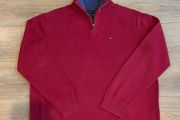 Vibrant Red Tommy Hilfiger Cotton Knitted Half-Zip
